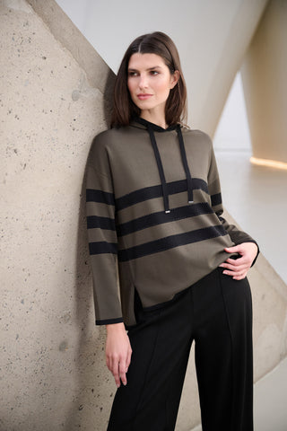 Joseph Ribkoff Sweater Knit Striped Hooded Sweater-263626