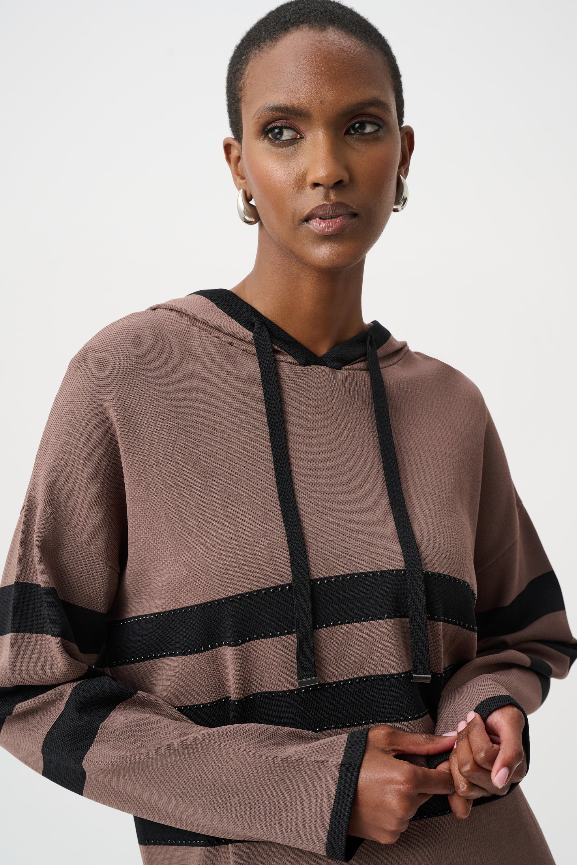 Sweater Knit Striped Hooded Sweater