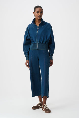 Joseph Ribkoff Knit Denim Funnel-Neck Bomber Jacket-263634