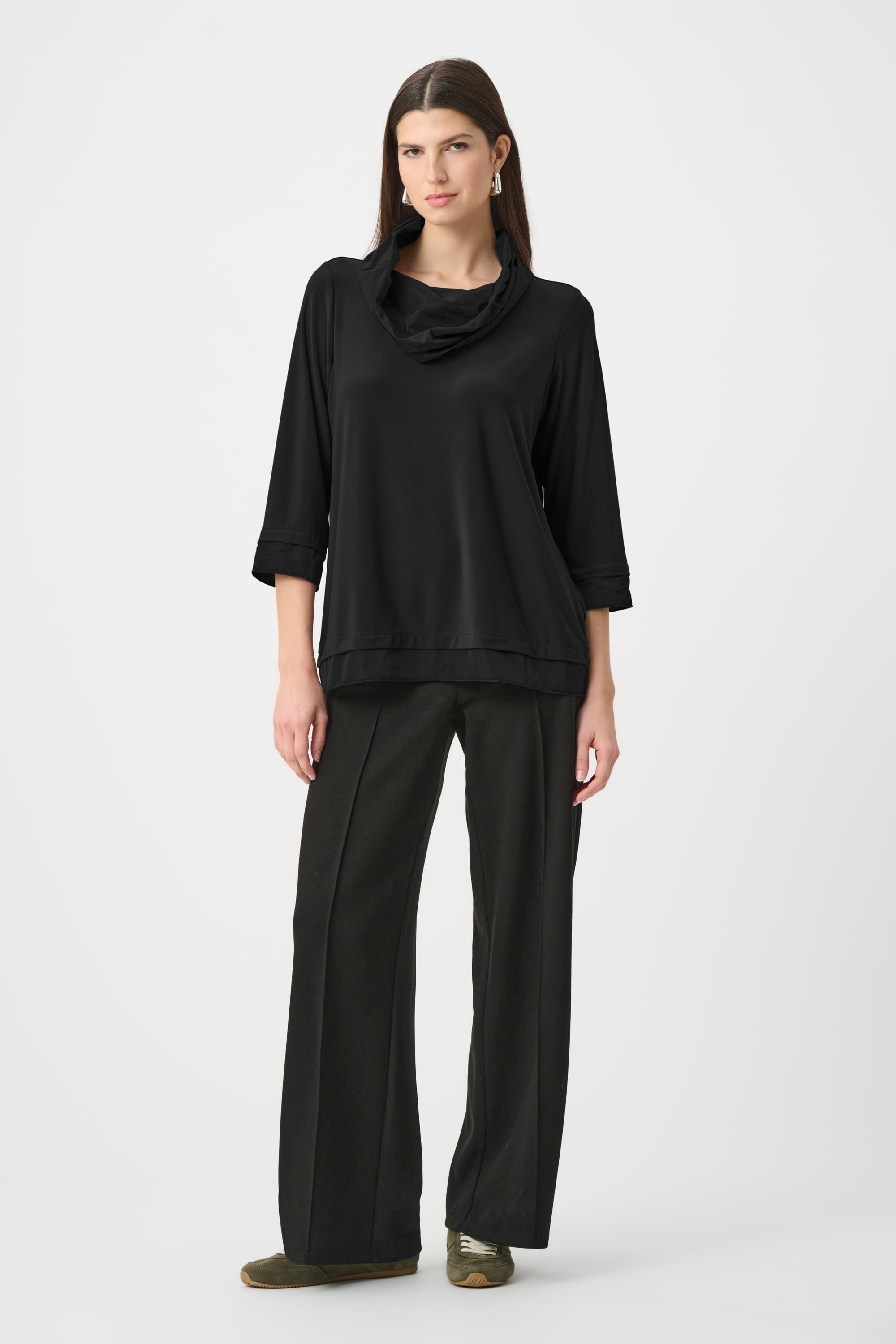 Silky Knit And Memory Cowl-Neck Top