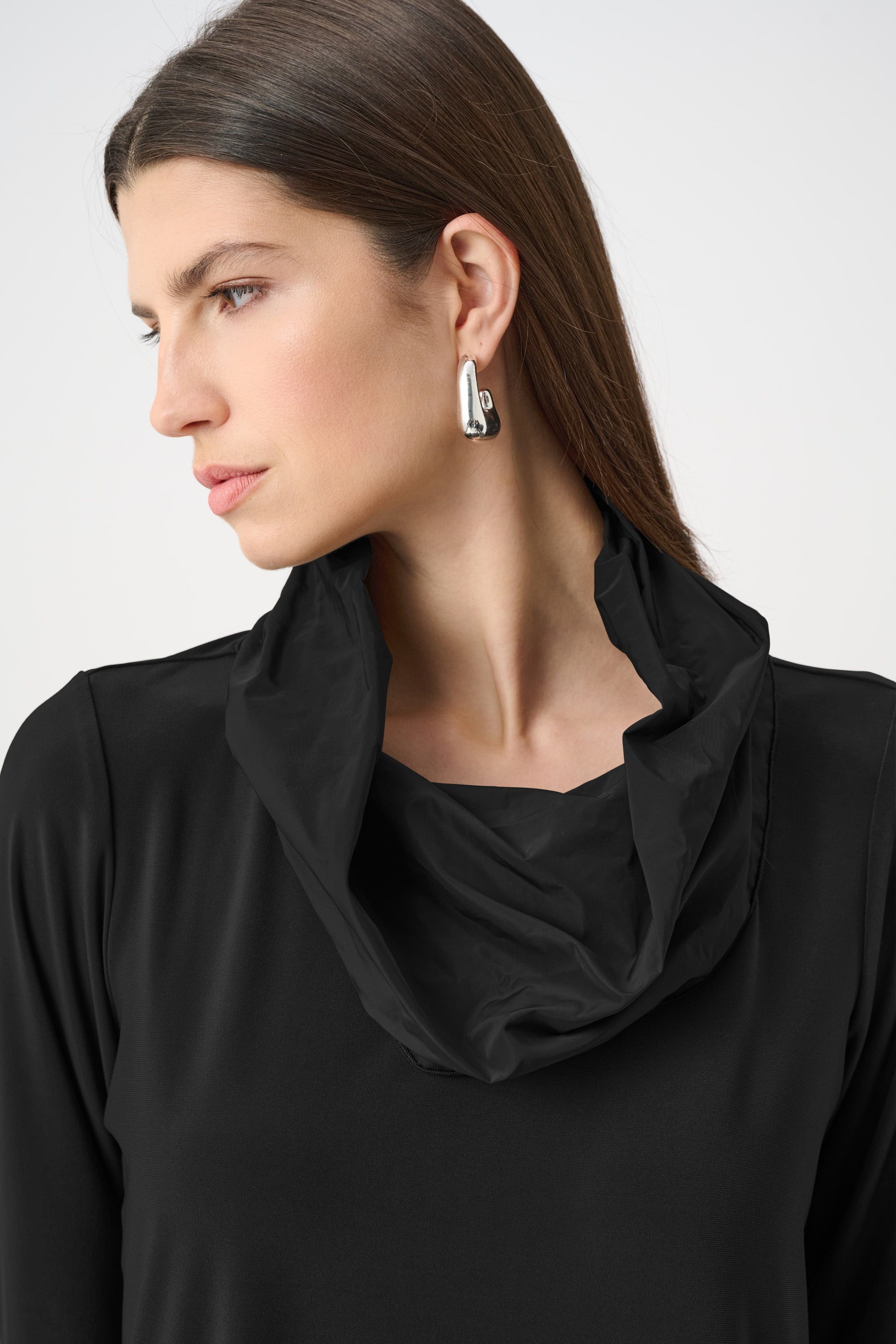 Silky Knit And Memory Cowl-Neck Top