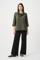 Silky Knit And Memory Cowl-Neck Top