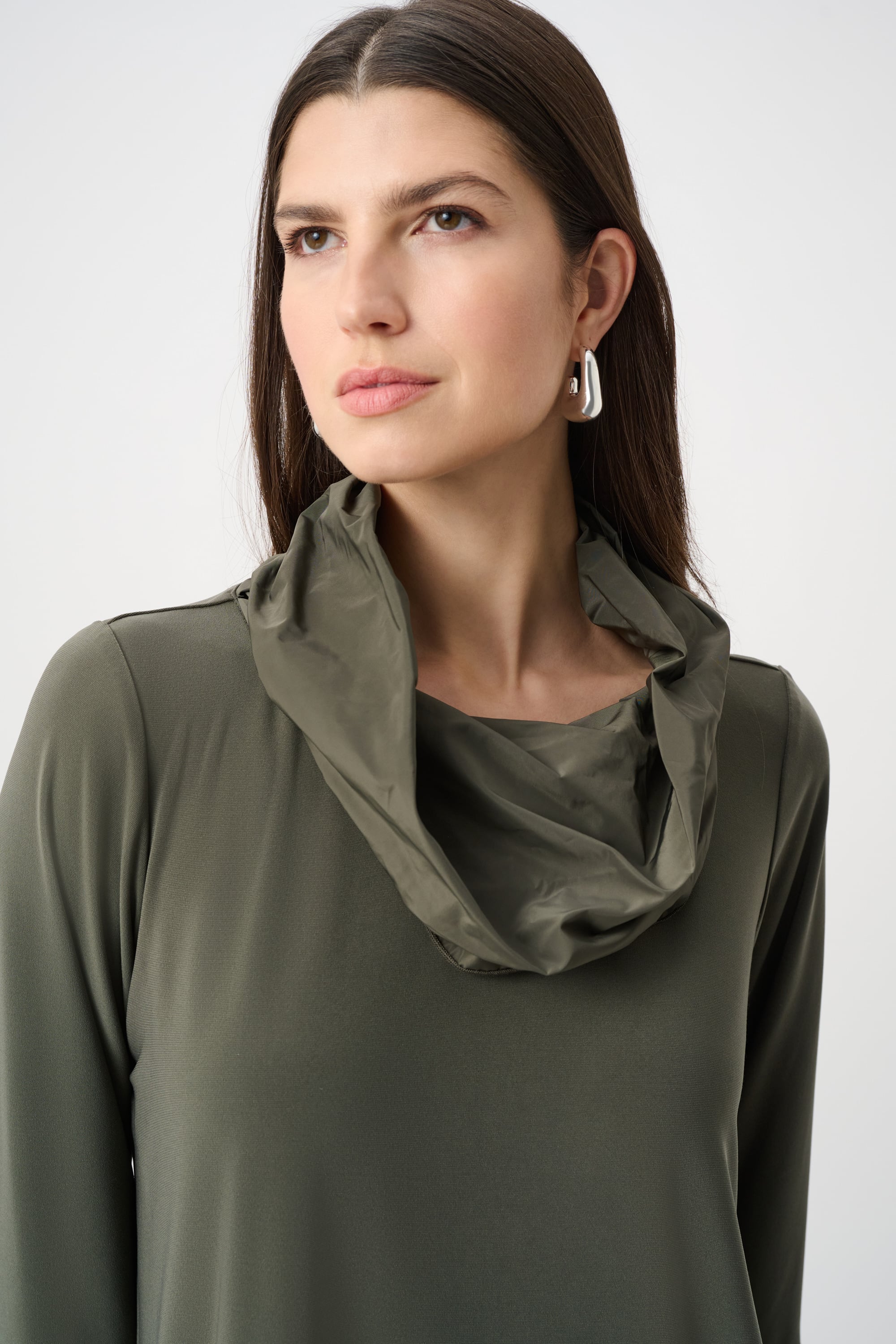 Silky Knit And Memory Cowl-Neck Top