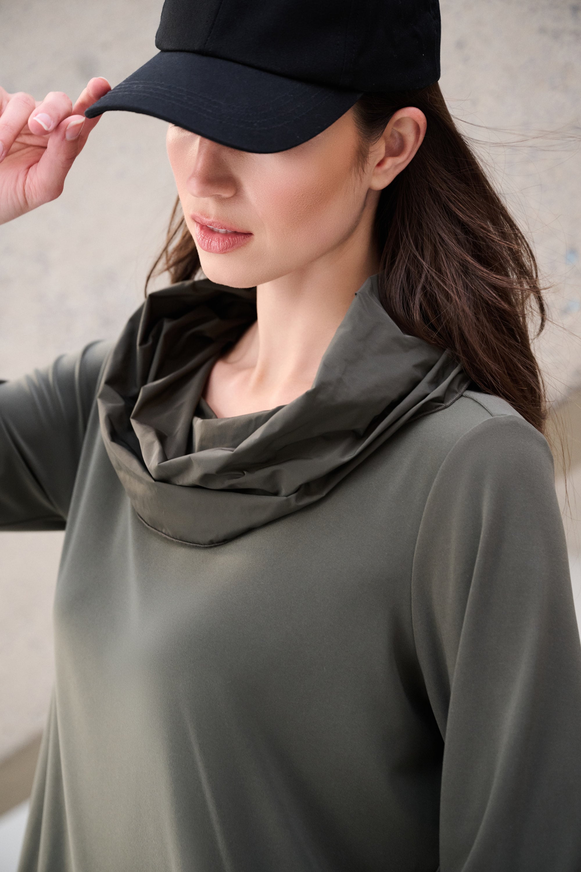 Silky Knit And Memory Cowl-Neck Top