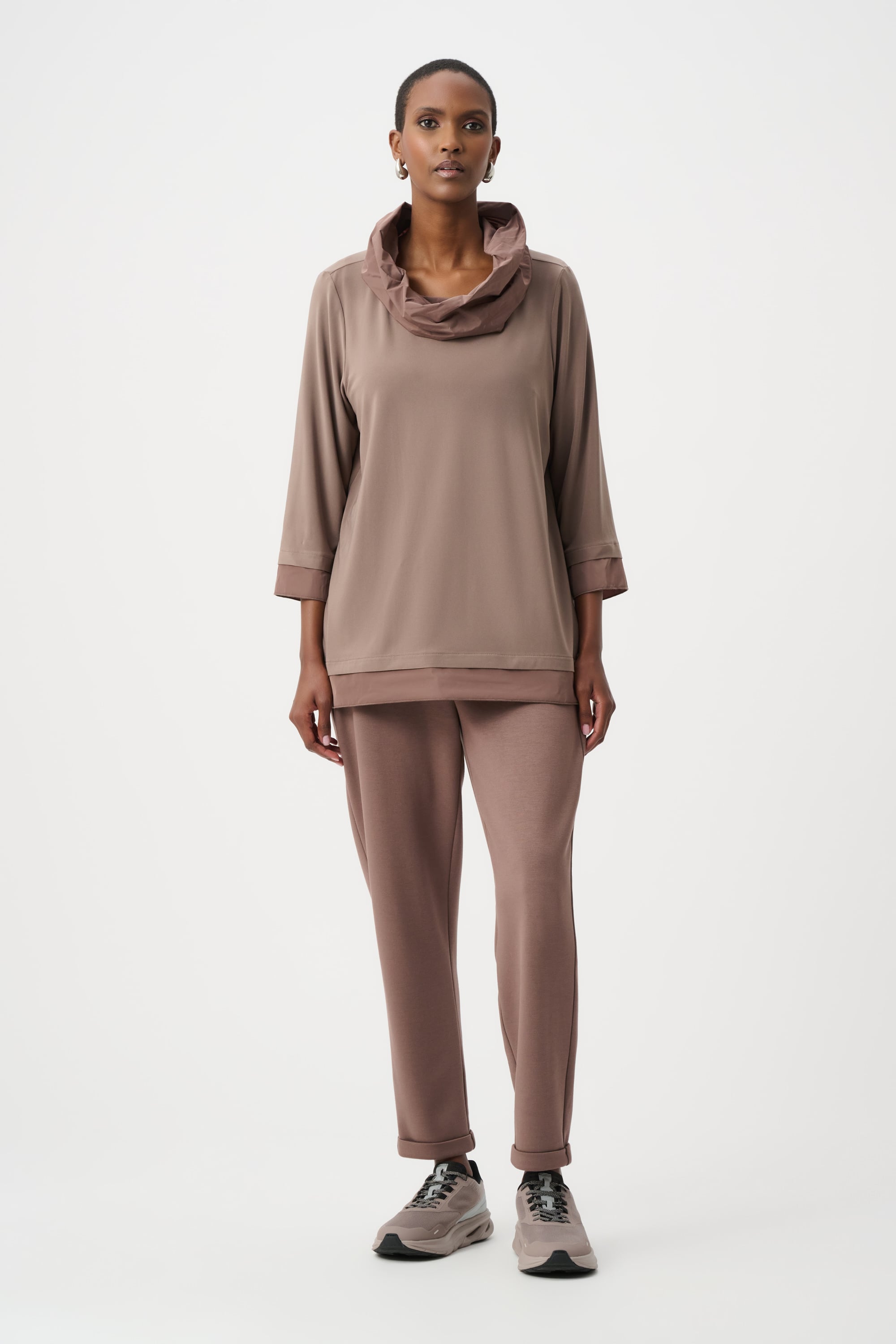 Silky Knit And Memory Cowl-Neck Top