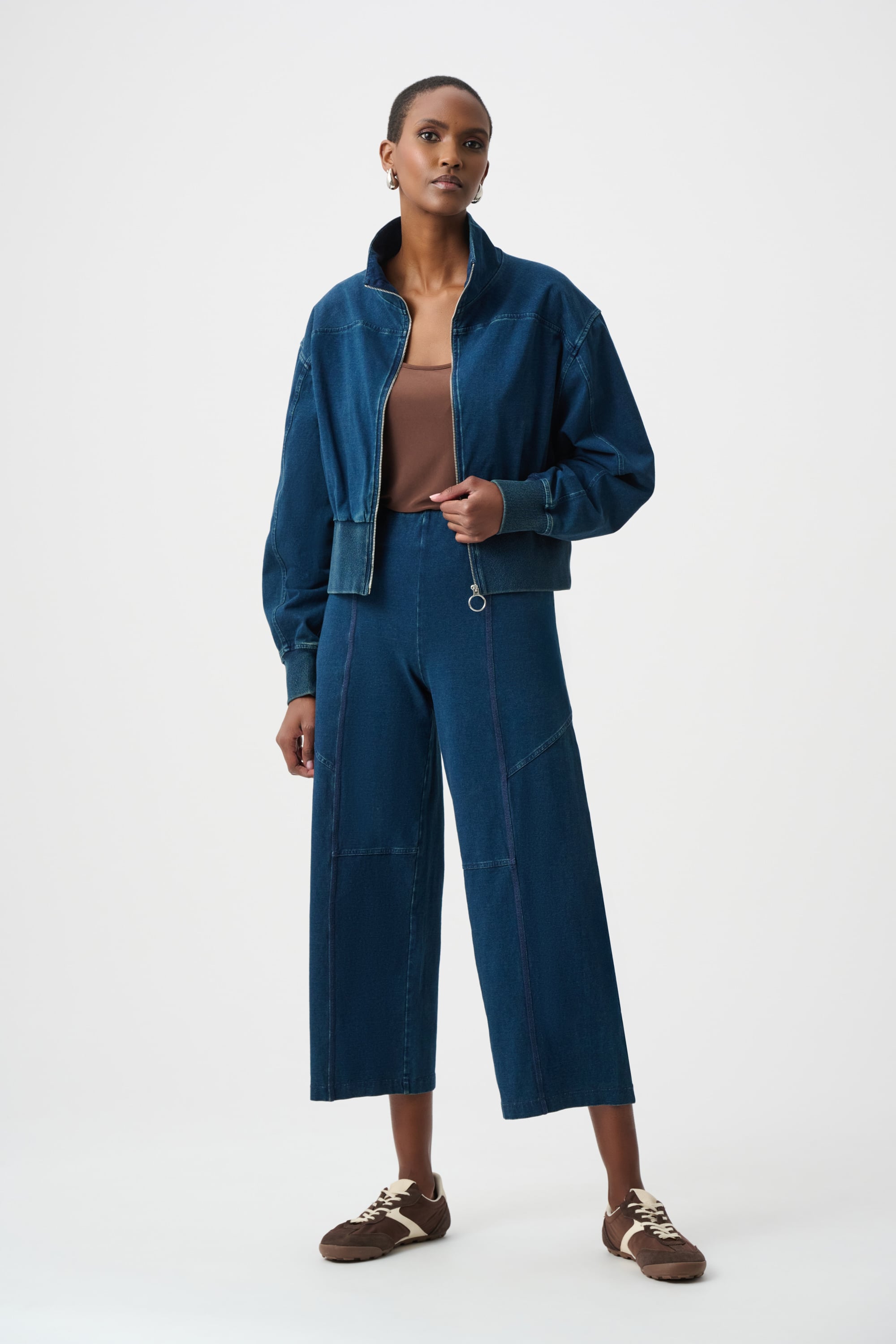 Knit Denim Culotte Pull-On Pants