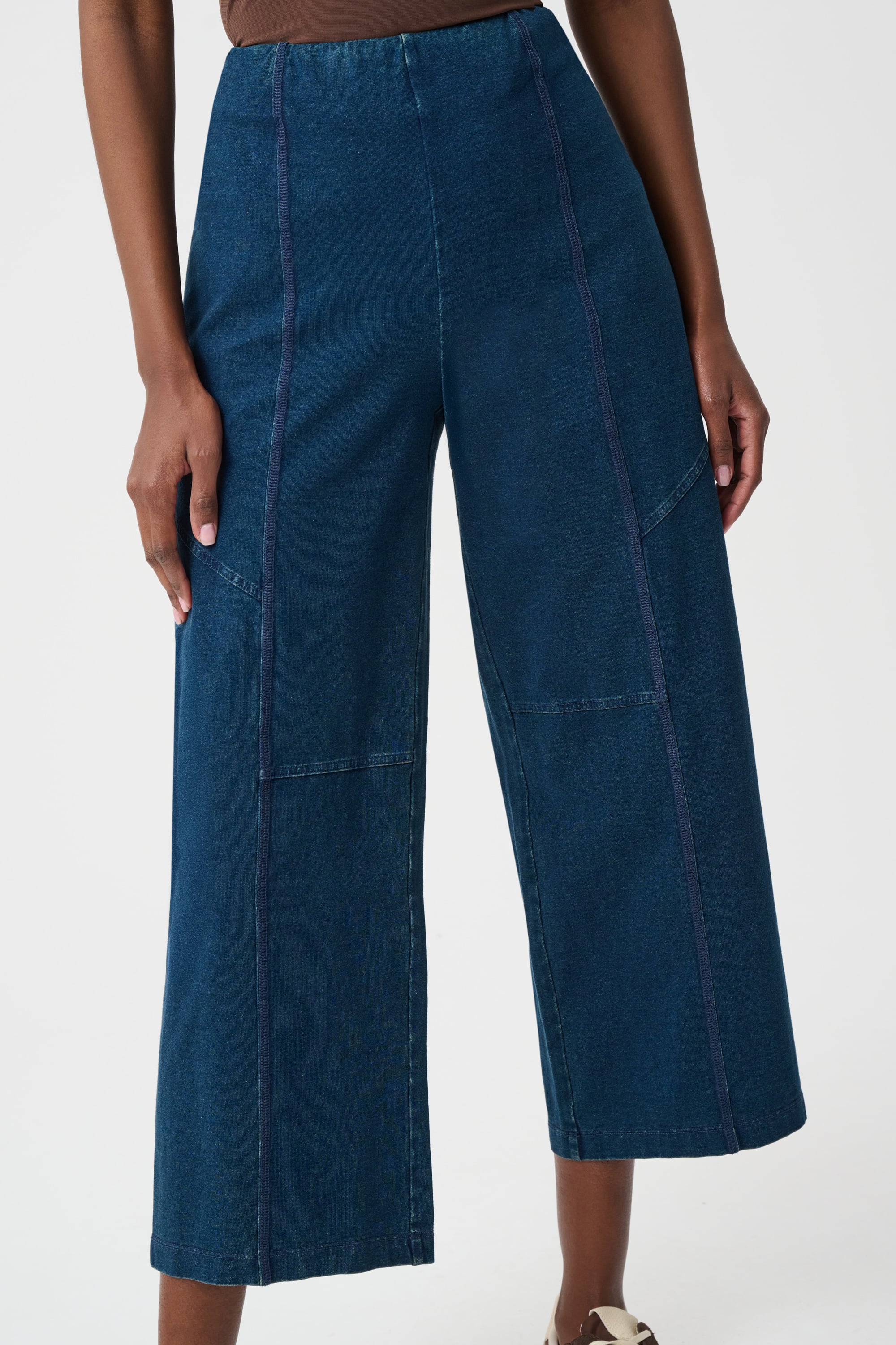 Knit Denim Culotte Pull-On Pants