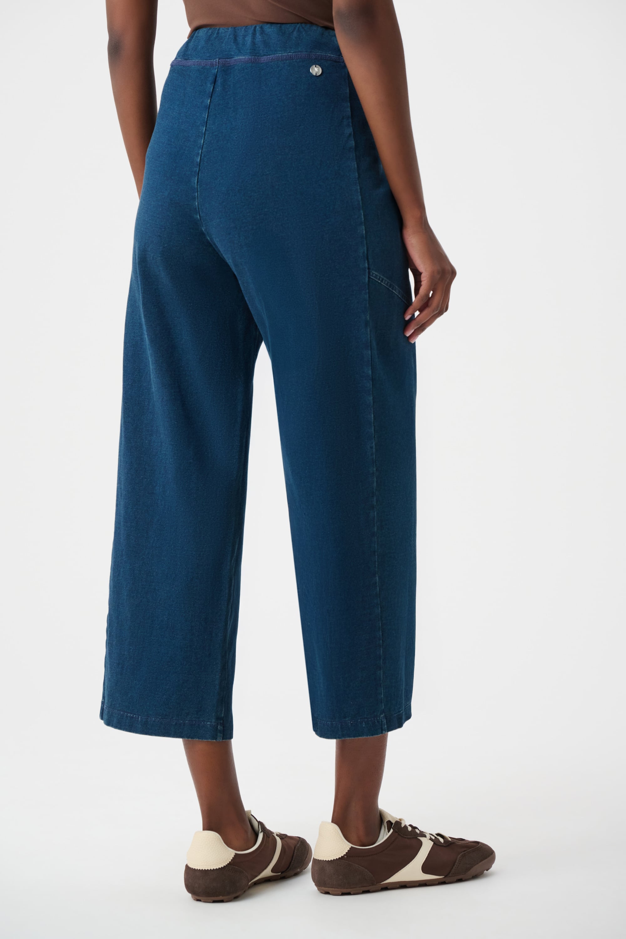 Knit Denim Culotte Pull-On Pants