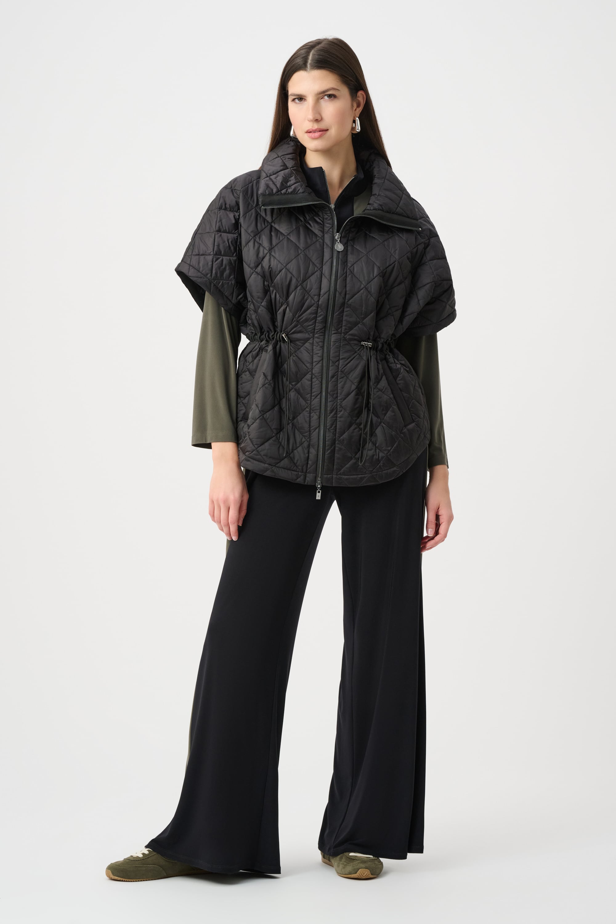 Quilted Nylon Shawl-Neck Boxy Vest