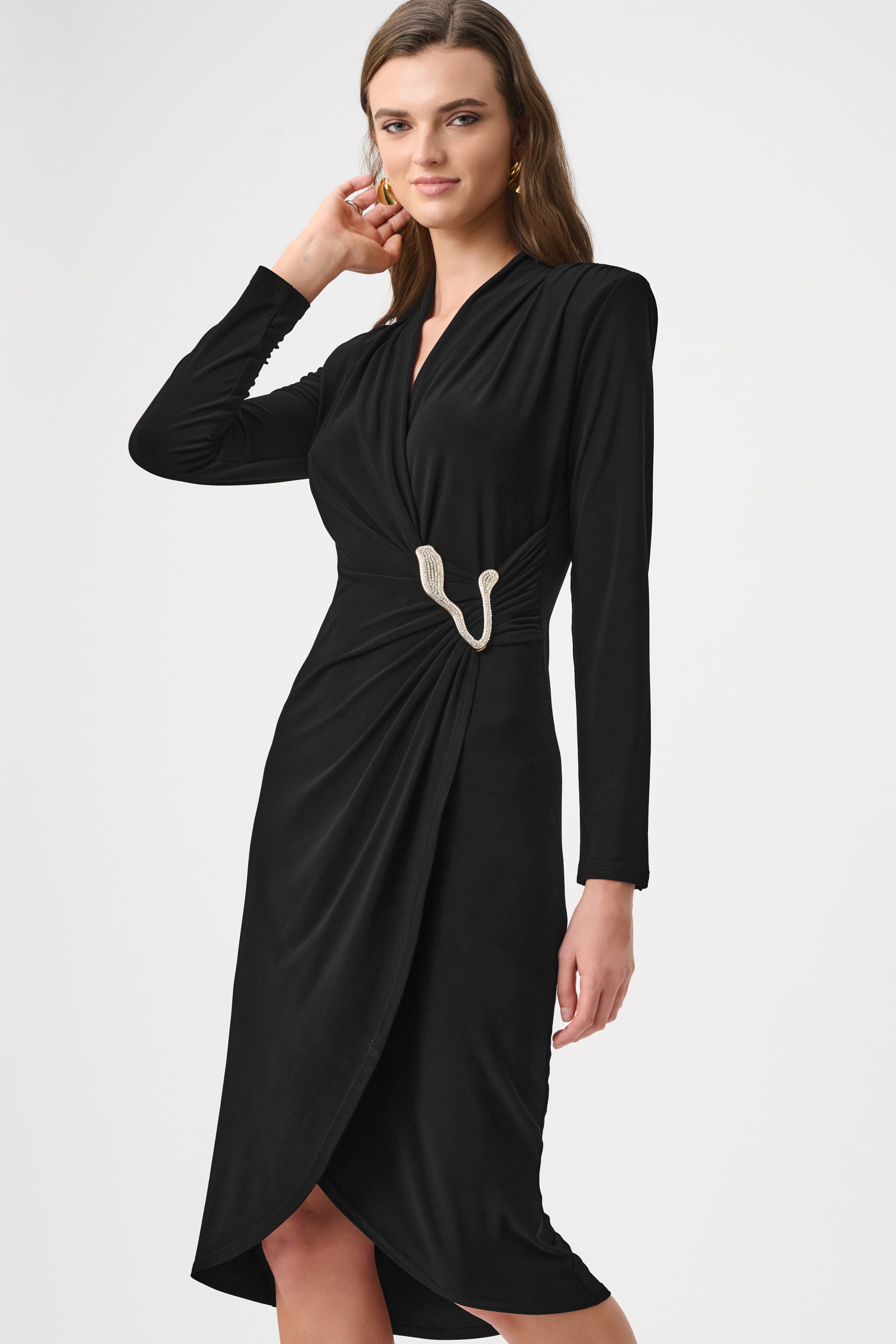 Joseph Ribkoff Signature | Silky Knit Sheath Wrap Dress-263709, Black