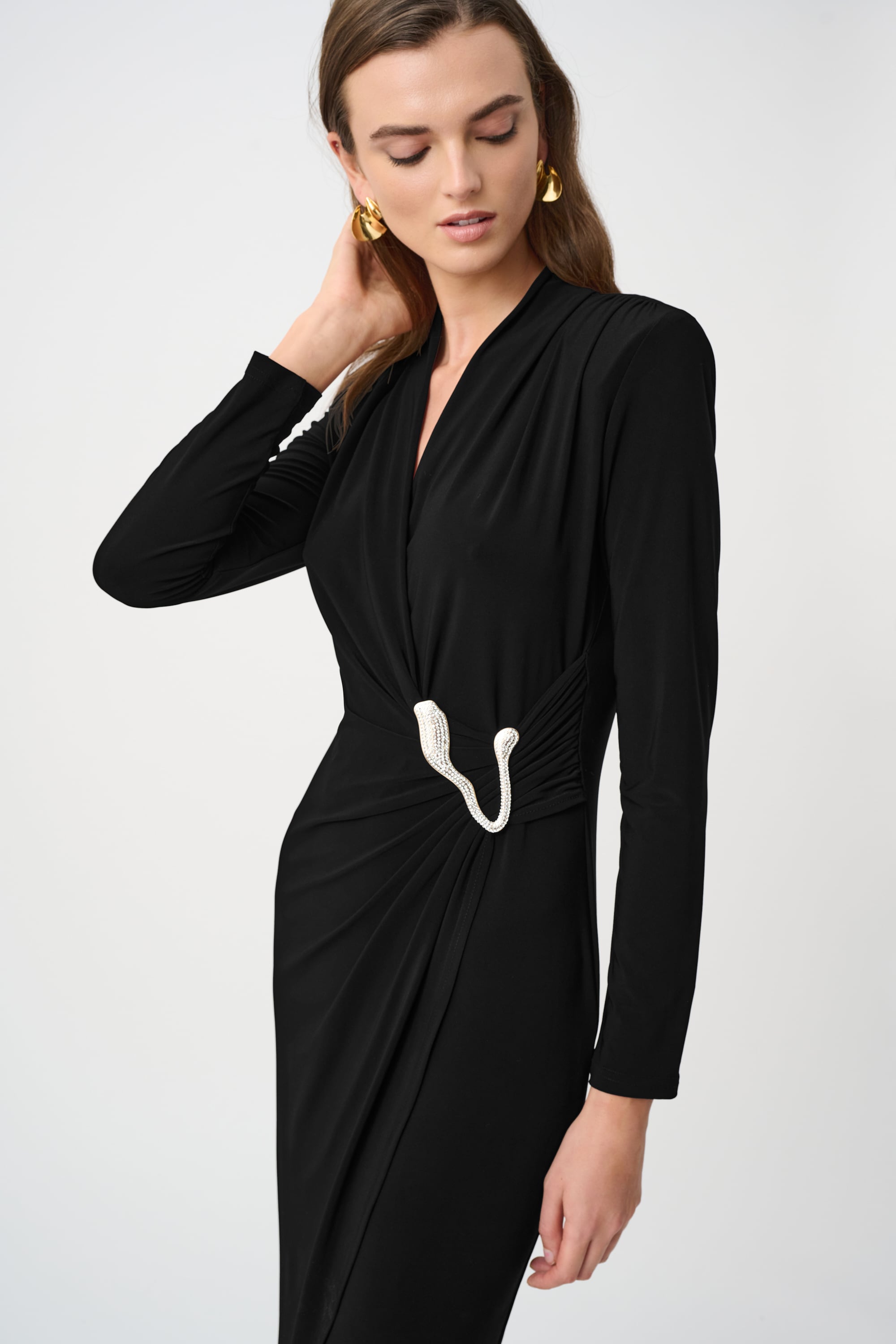 Joseph Ribkoff Signature | Silky Knit Sheath Wrap Dress-263709, Black