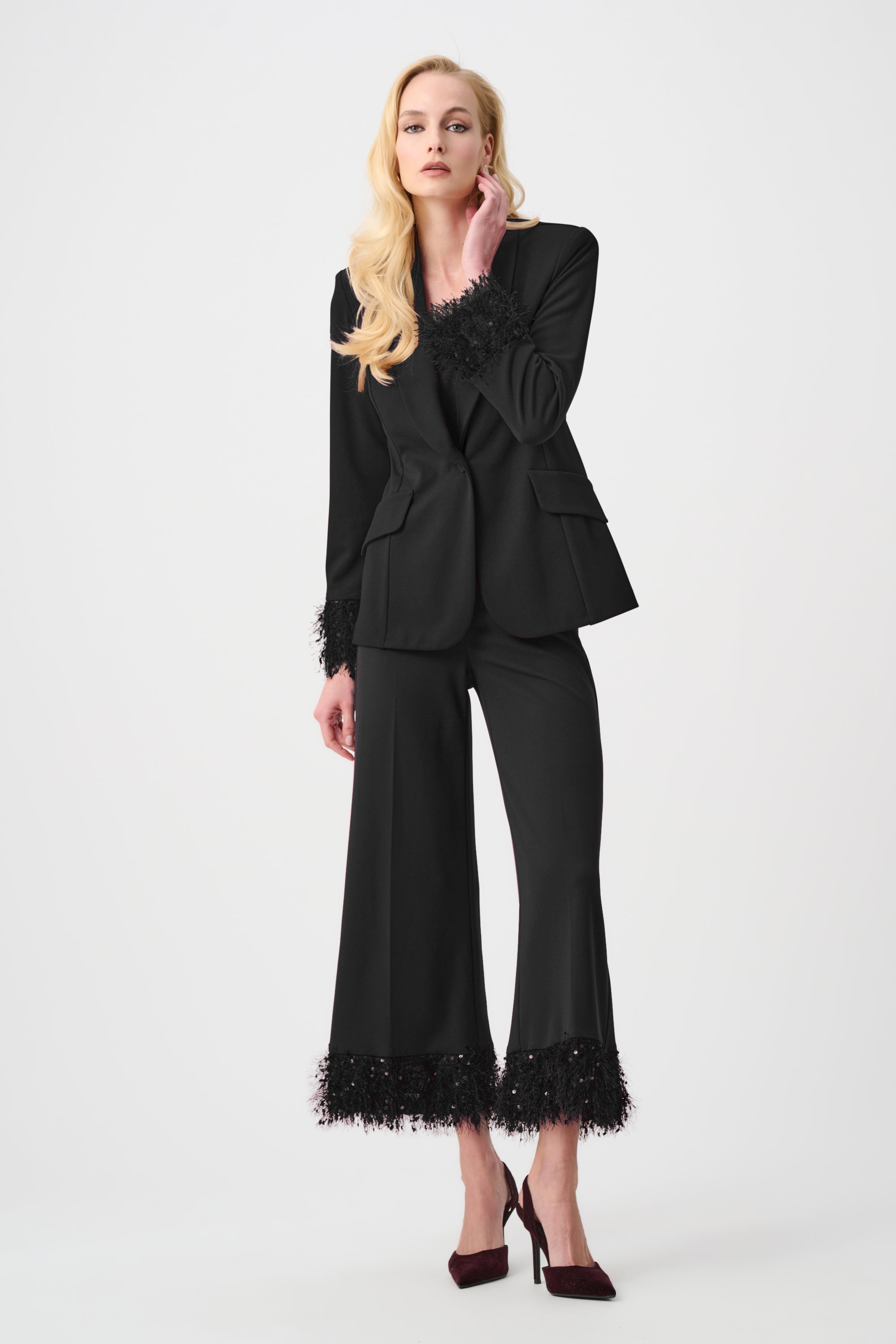 Signature | Scuba Crepe Fitted Blazer With Fringe