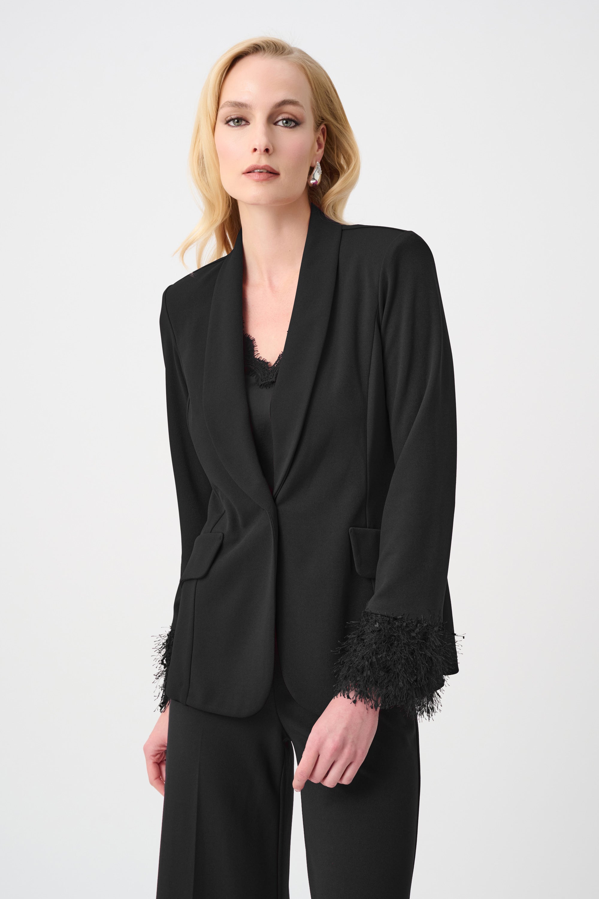 Signature | Scuba Crepe Fitted Blazer With Fringe