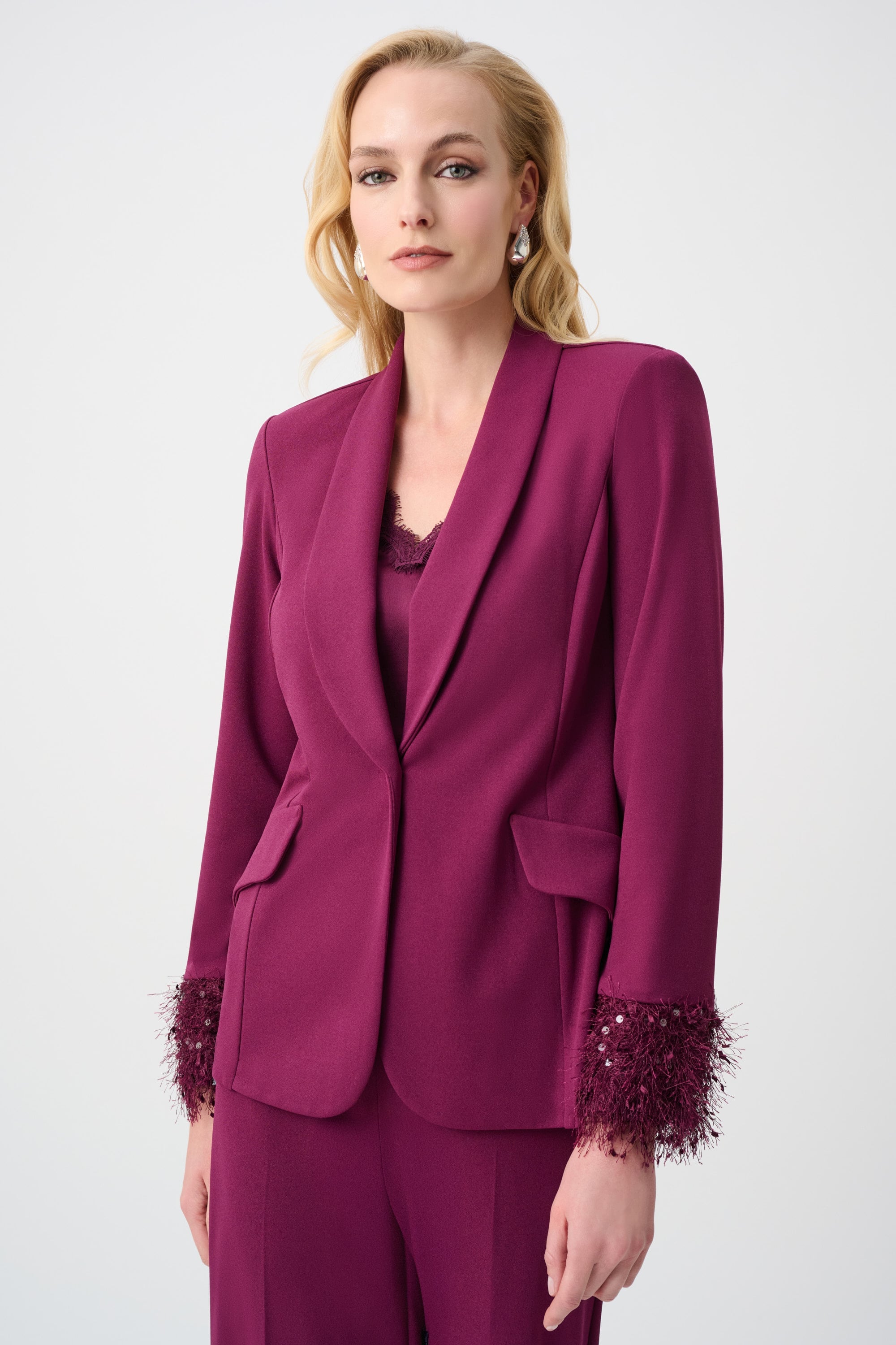 Signature | Scuba Crepe Fitted Blazer With Fringe