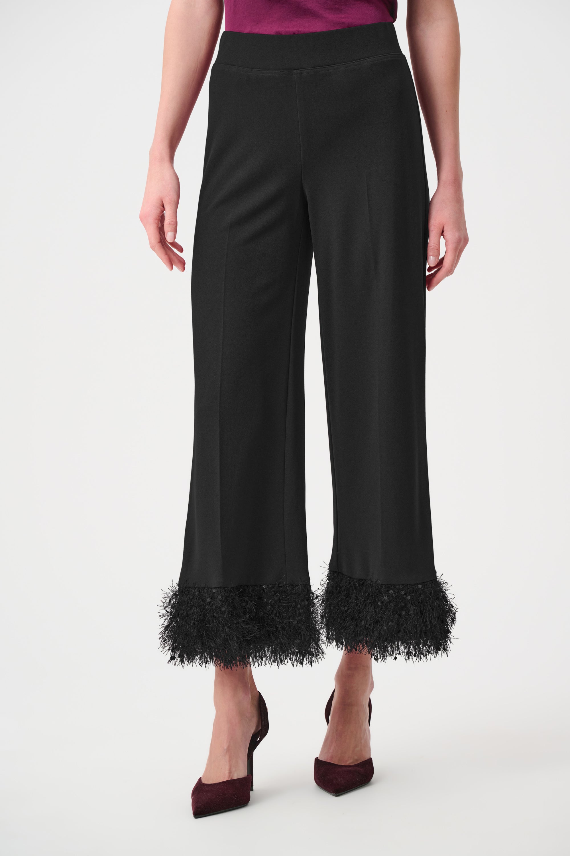 Signature | Scuba Crepe Wide Leg  Pants With Fringe