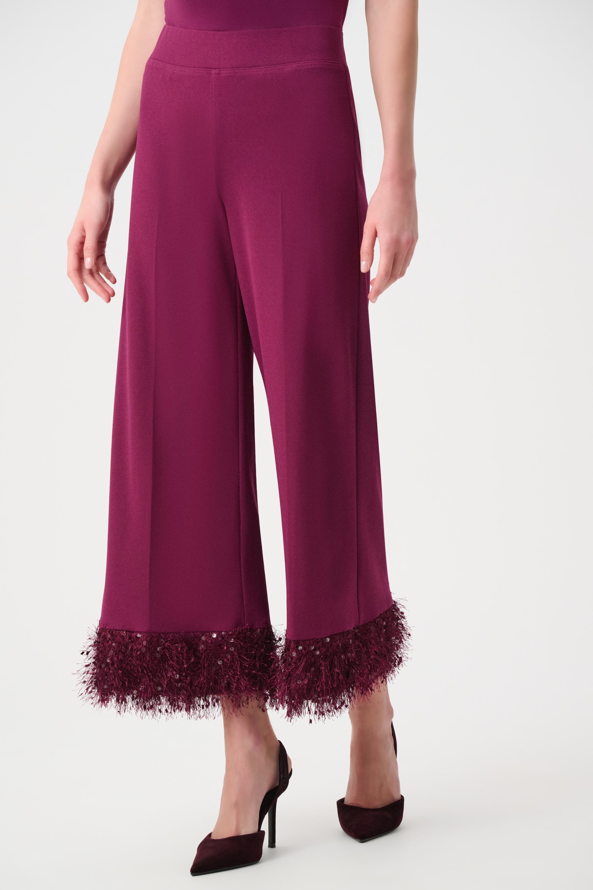 Signature | Scuba Crepe Wide Leg  Pants With Fringe