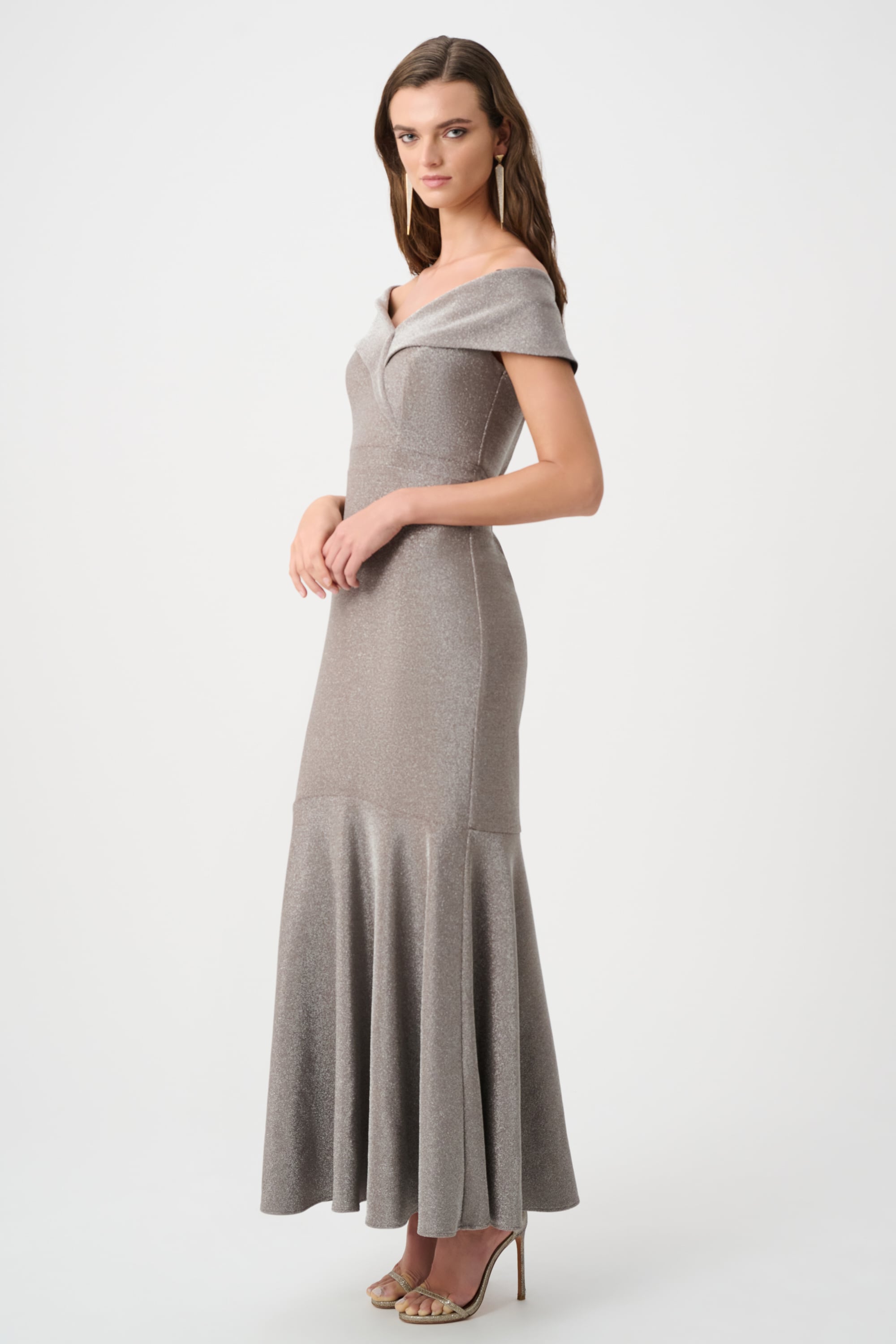 Signature | Sparkle Knit Off-Shoulder Trumpet Dress