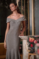 Signature | Sparkle Knit Off-Shoulder Trumpet Dress