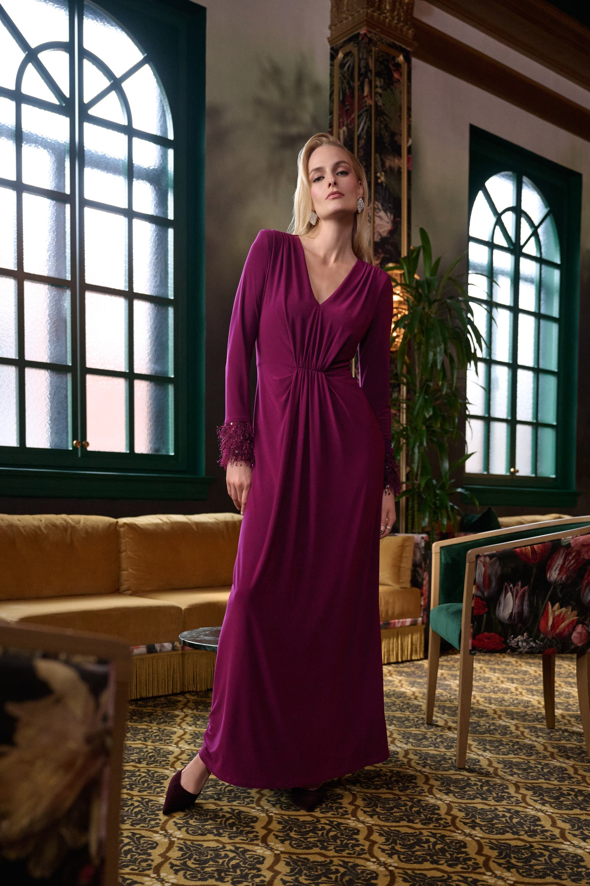 Signature | Silky Knit Fitted Gown With Fringe