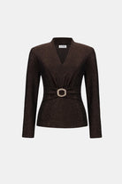 Signature | Sparkle Knit Fitted Top With Ruched Waistband