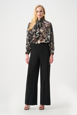 Joseph Ribkoff Signature | Chiffon Animal Print Boxy Top With Bow Tie-263743