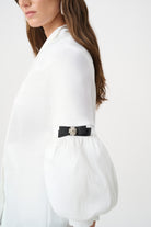Joseph Ribkoff Signature | Stretch Taffeta Fitted Blouse With Rhinestone Buttons-263744, Vanilla