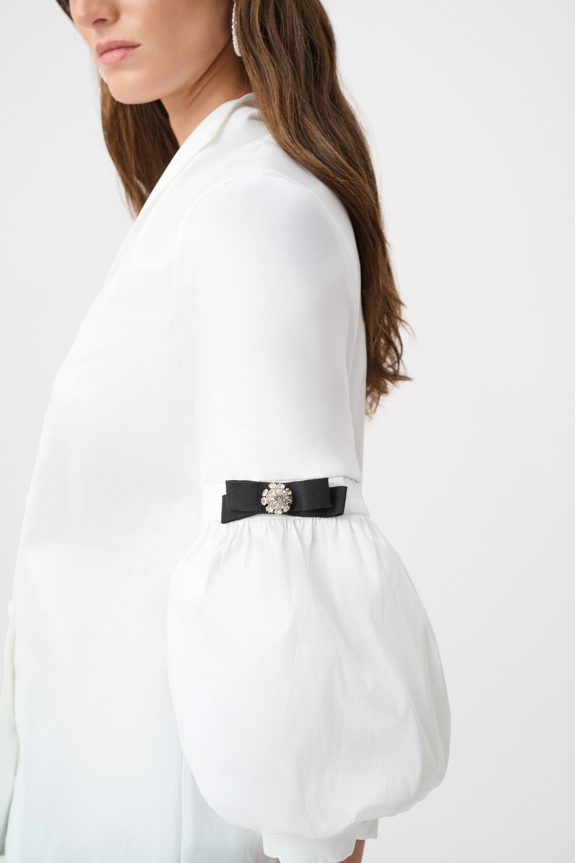 Signature | Stretch Taffeta Fitted Blouse With Rhinestone Buttons