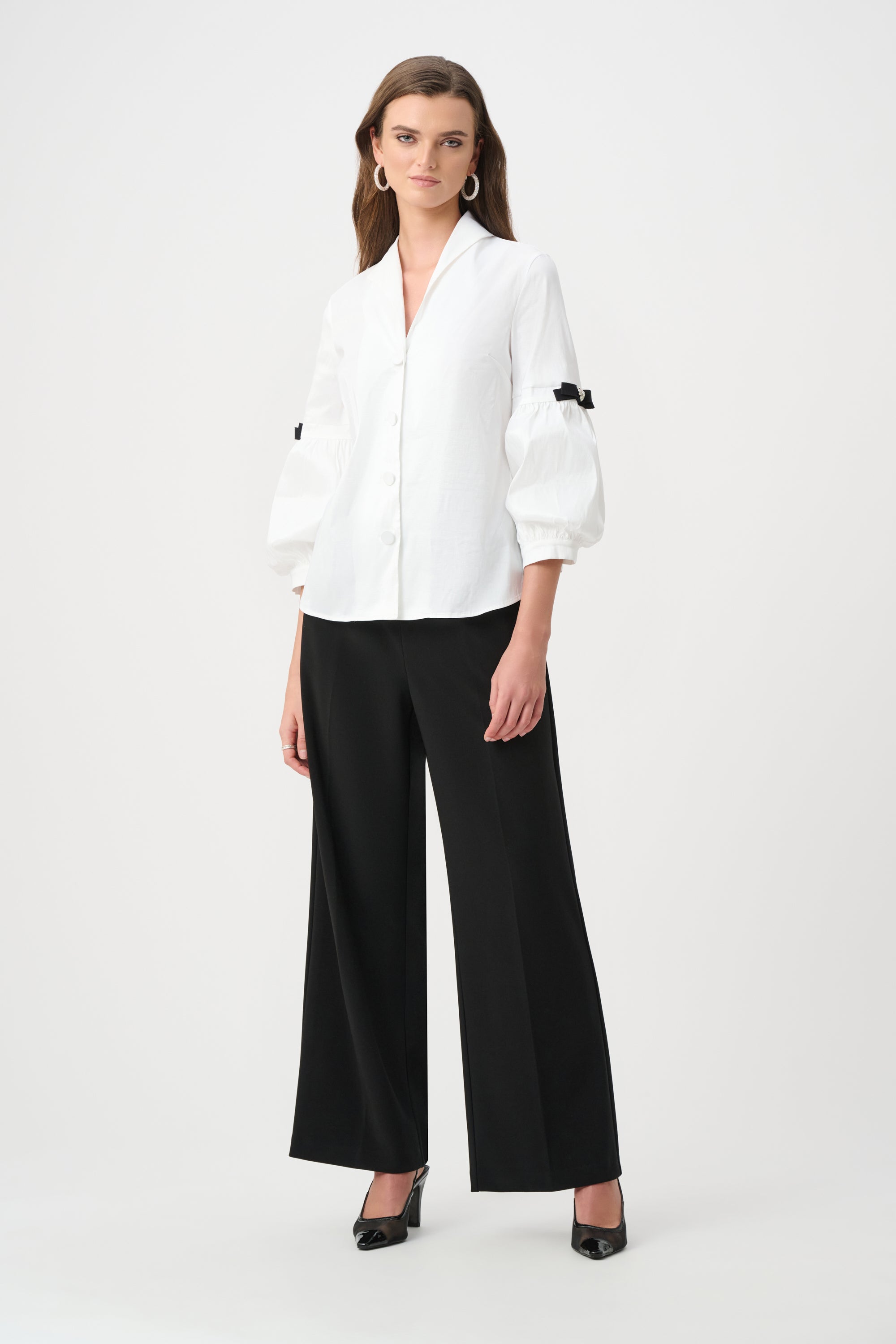 Joseph Ribkoff Signature | Stretch Taffeta Fitted Blouse With Rhinestone Buttons-263744, Vanilla
