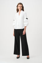 Joseph Ribkoff Signature | Stretch Taffeta Fitted Blouse With Rhinestone Buttons-263744, Vanilla