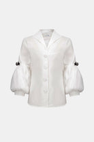 Signature | Stretch Taffeta Fitted Blouse With Rhinestone Buttons