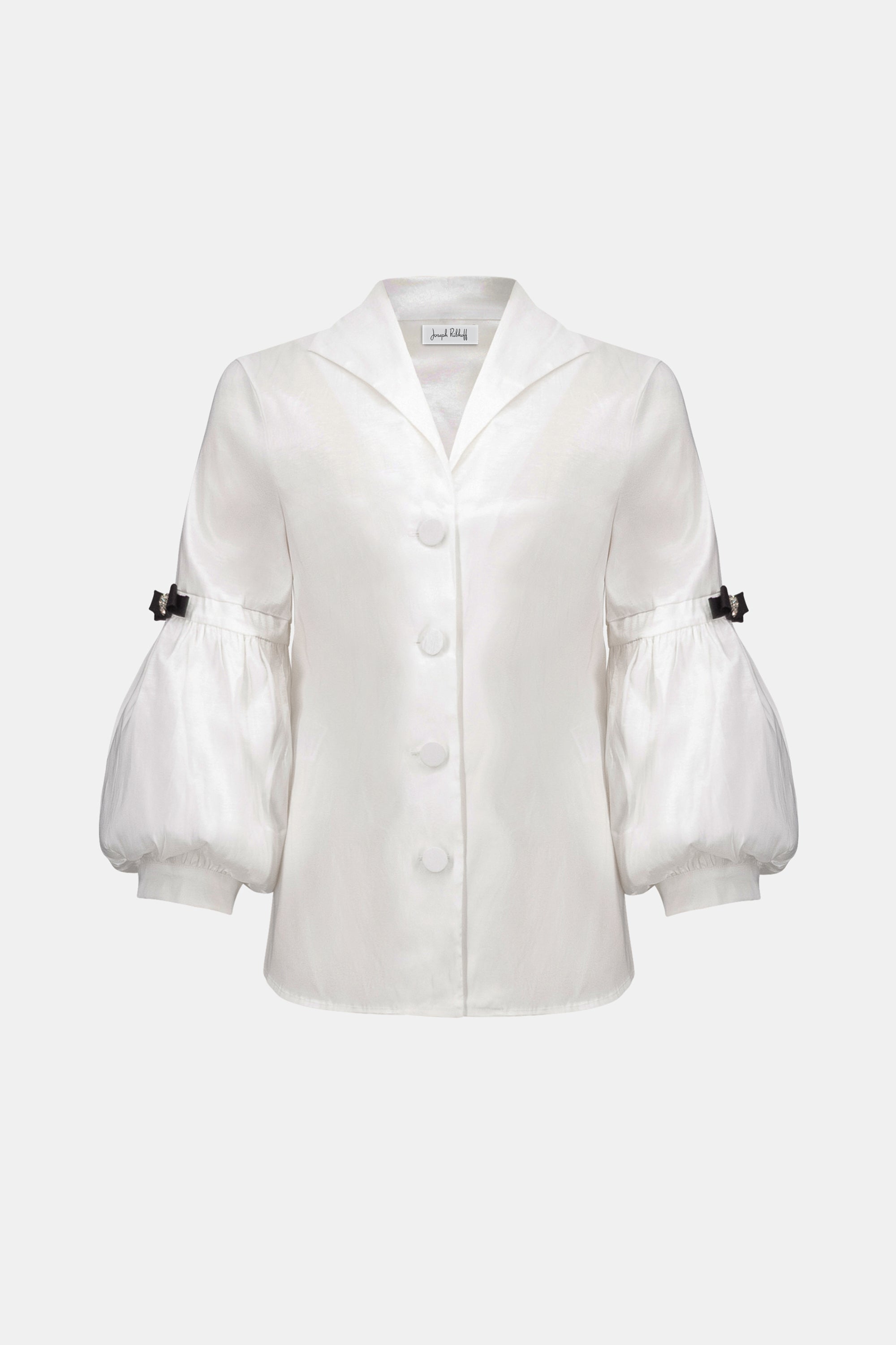 Joseph Ribkoff Signature | Stretch Taffeta Fitted Blouse With Rhinestone Buttons-263744, Vanilla