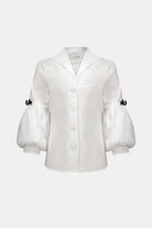 Joseph Ribkoff Signature | Stretch Taffeta Fitted Blouse With Rhinestone Buttons-263744, Vanilla