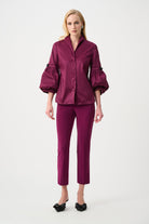 Signature | Stretch Taffeta Fitted Blouse With Rhinestone Buttons