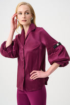 Signature | Stretch Taffeta Fitted Blouse With Rhinestone Buttons