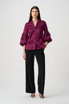 Joseph Ribkoff Signature | Stretch Taffeta Fitted Blouse With Rhinestone Buttons-263744, Berry Burst