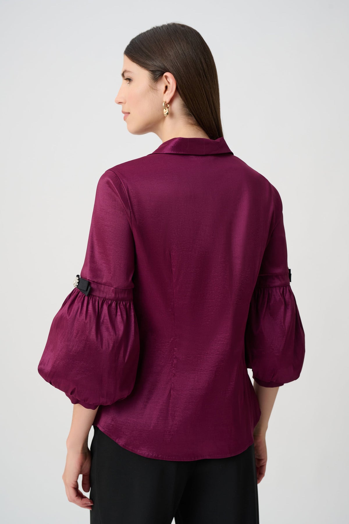 Joseph Ribkoff Signature | Stretch Taffeta Fitted Blouse With Rhinestone Buttons-263744, Berry Burst