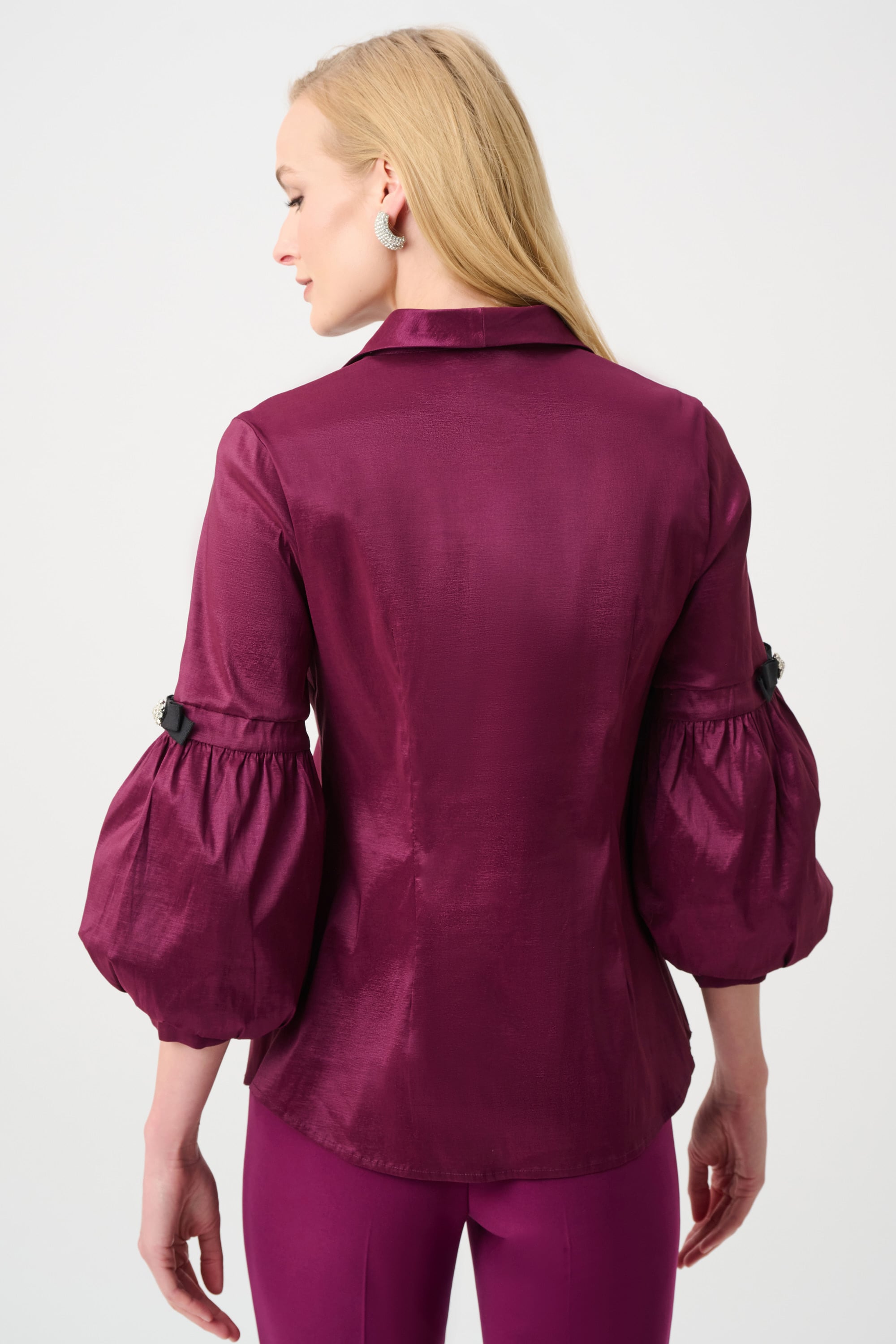 Signature | Stretch Taffeta Fitted Blouse With Rhinestone Buttons