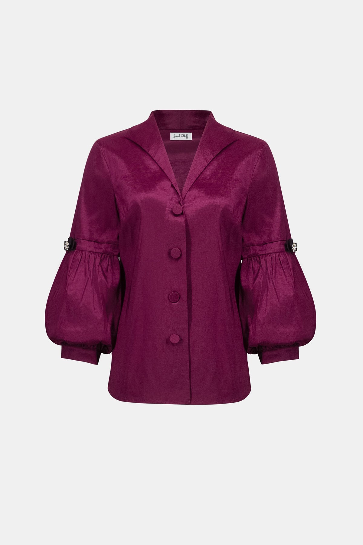 Joseph Ribkoff Signature | Stretch Taffeta Fitted Blouse With Rhinestone Buttons-263744, Berry Burst