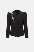 Signature | Lux Twill Fitted Blazer With Rhinestone Appliqué