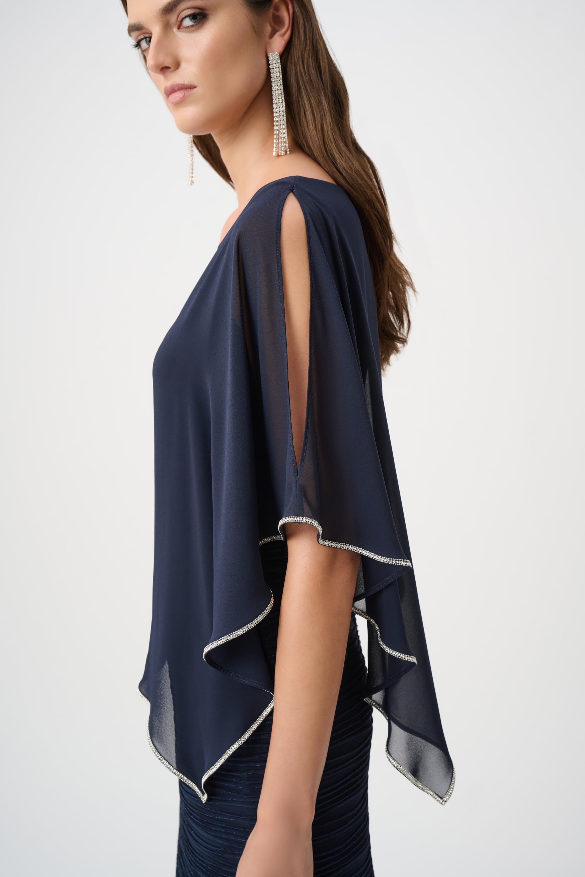 Signature | Sparkle Cascade Gown With Chiffon Poncho Overlay