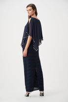 Signature | Sparkle Cascade Gown With Chiffon Poncho Overlay