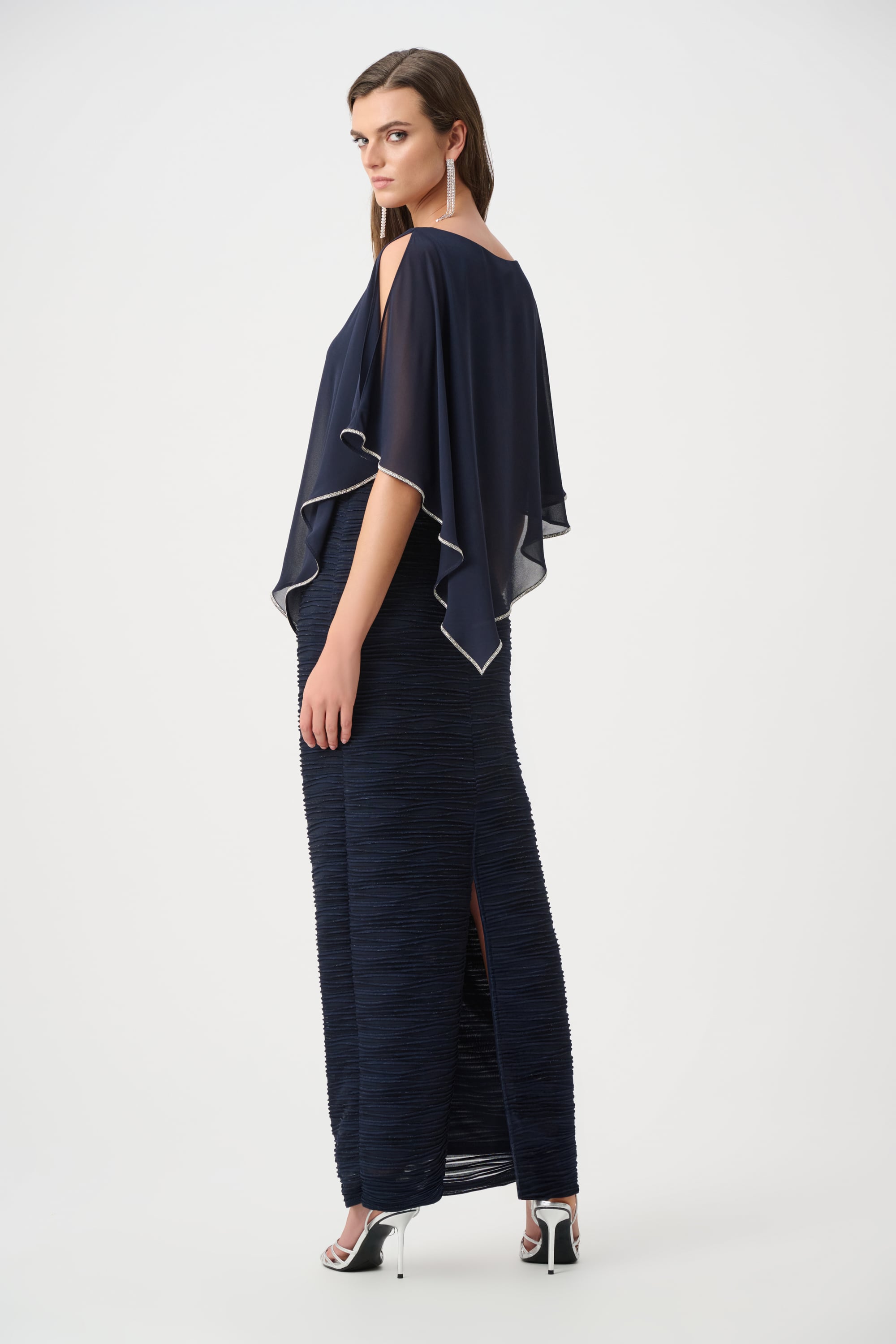 Signature | Sparkle Cascade Gown With Chiffon Poncho Overlay