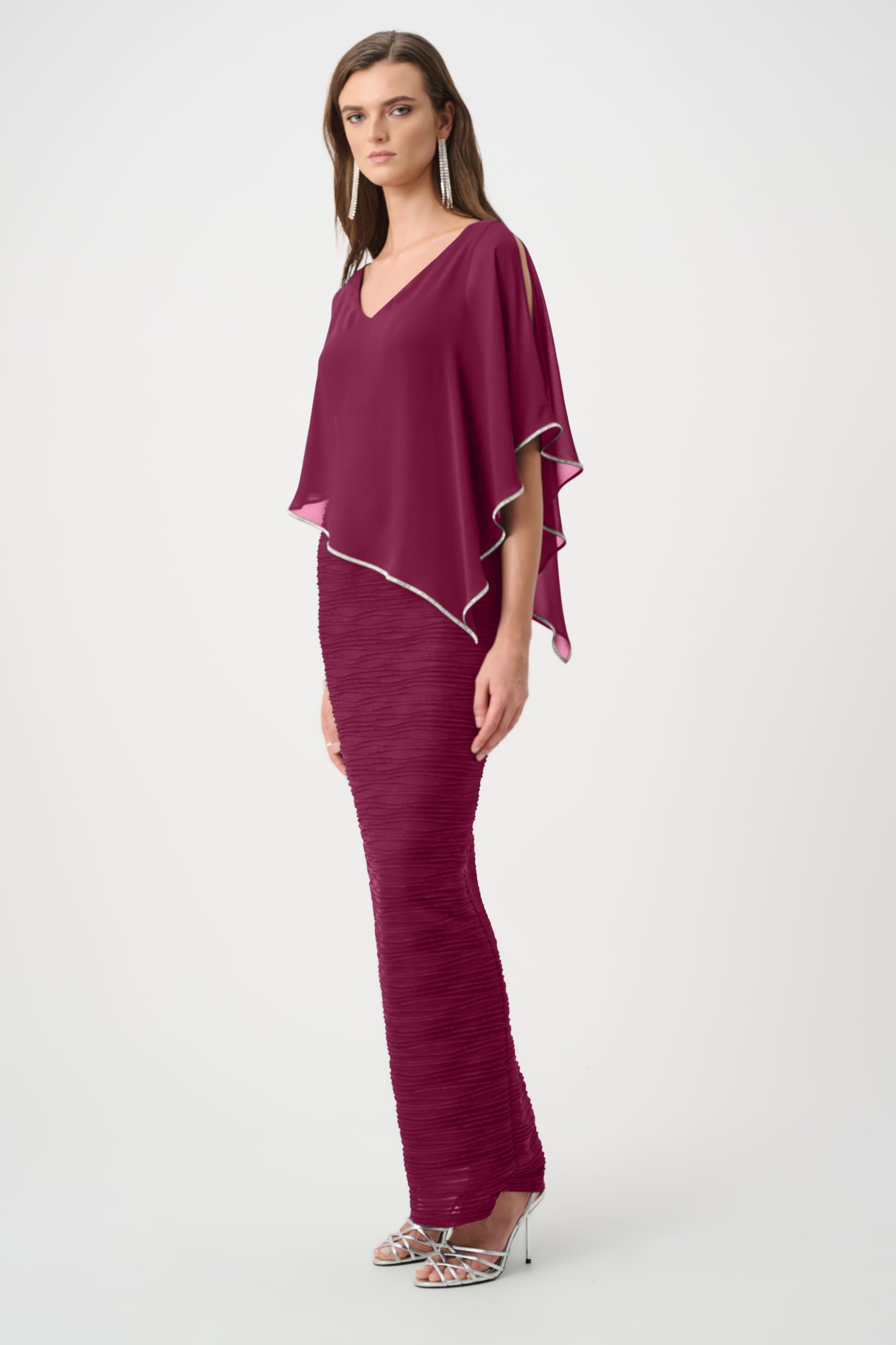 Signature | Sparkle Cascade Gown With Chiffon Poncho Overlay