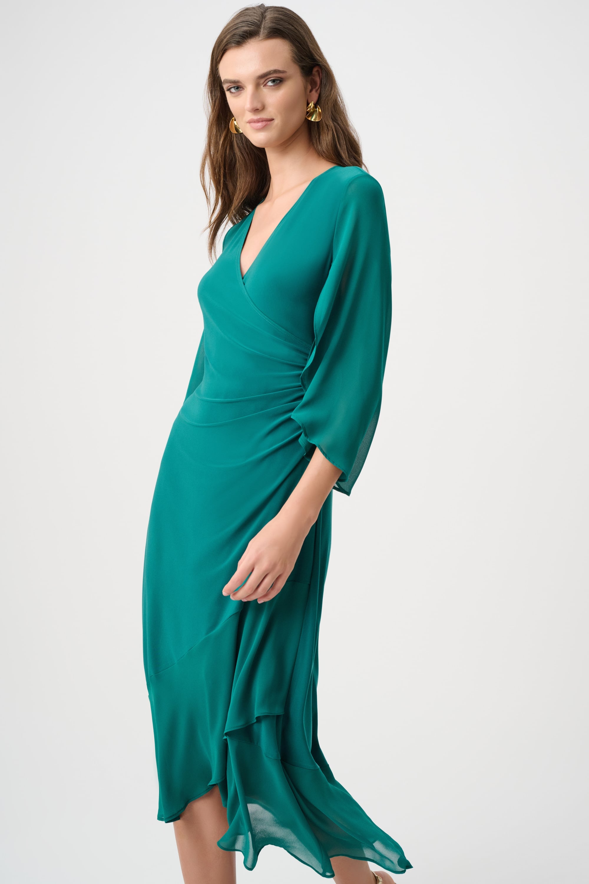 Signature | Silky Knit And Chiffon Fit And Flare Wrap Dress
