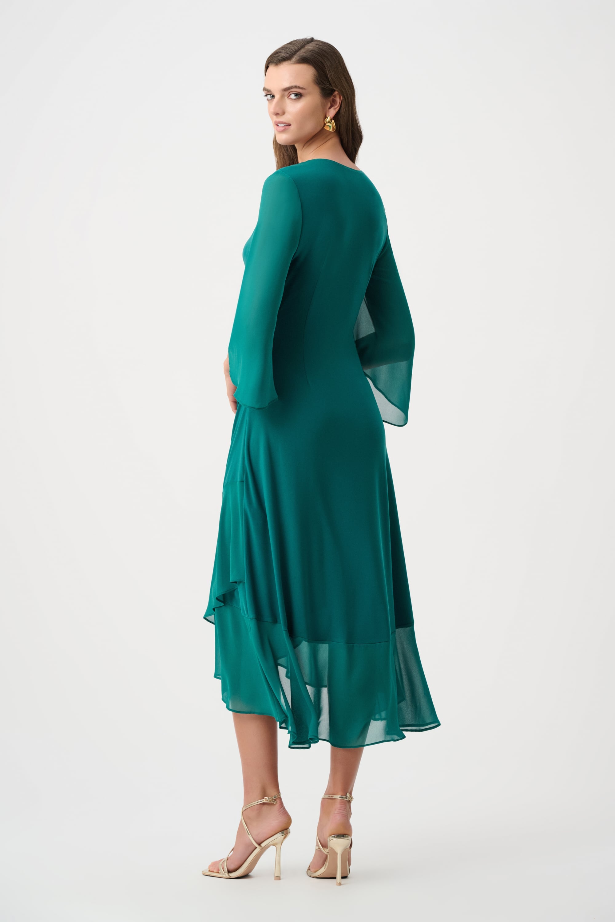 Signature | Silky Knit And Chiffon Fit And Flare Wrap Dress