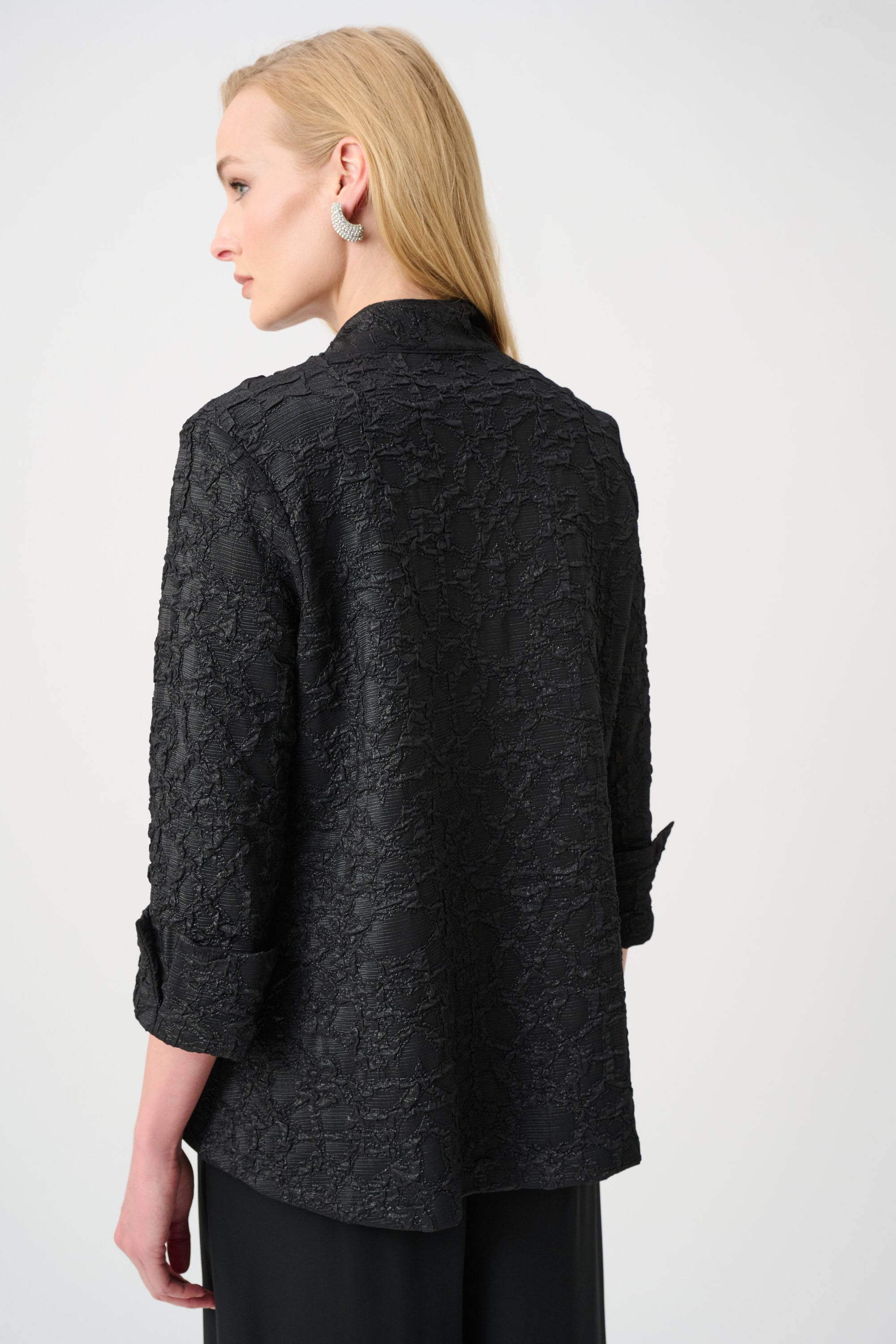 Signature | Lurex Textured Jacquard Lapel-Collar Trapeze Jacket
