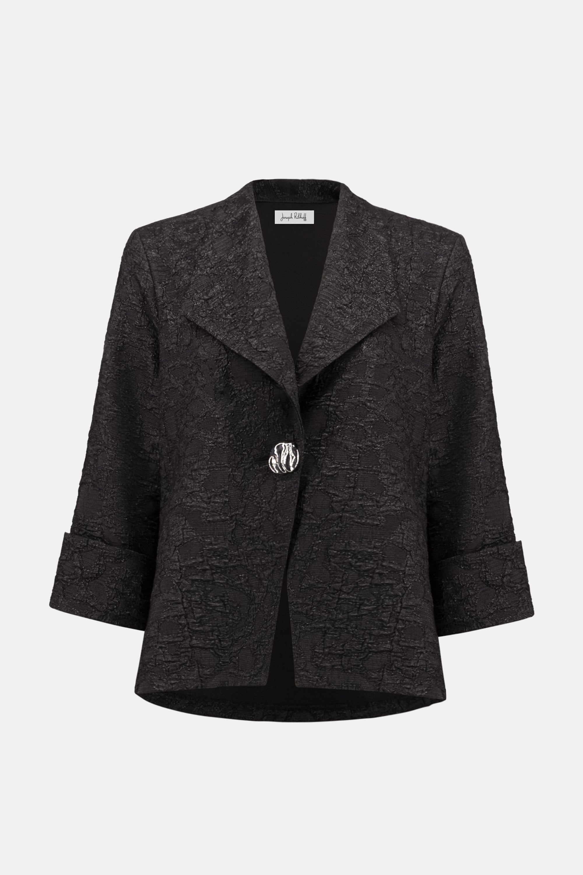 Signature | Lurex Textured Jacquard Lapel-Collar Trapeze Jacket