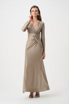 Signature | Satin Effect Knit Trumpet Wrap Gown