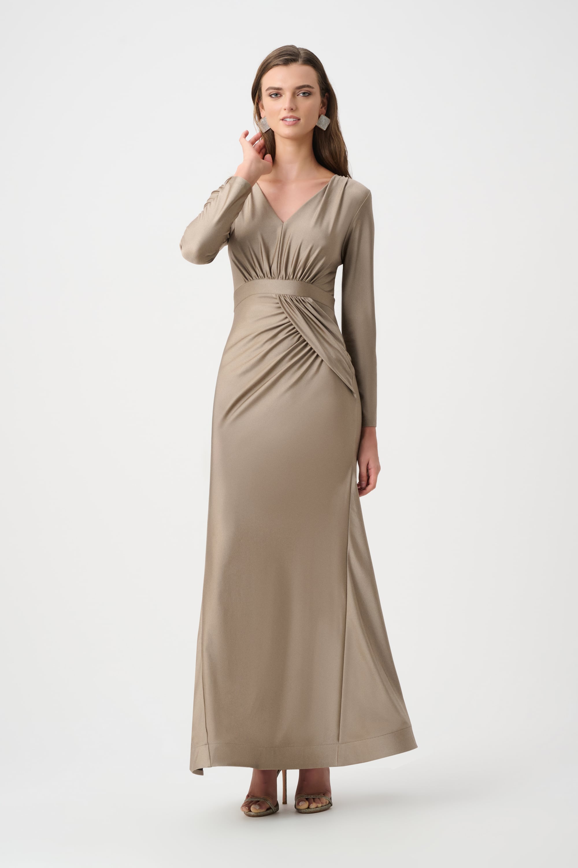 Signature | Satin Effect Knit Trumpet Wrap Gown