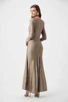 Signature | Satin Effect Knit Trumpet Wrap Gown